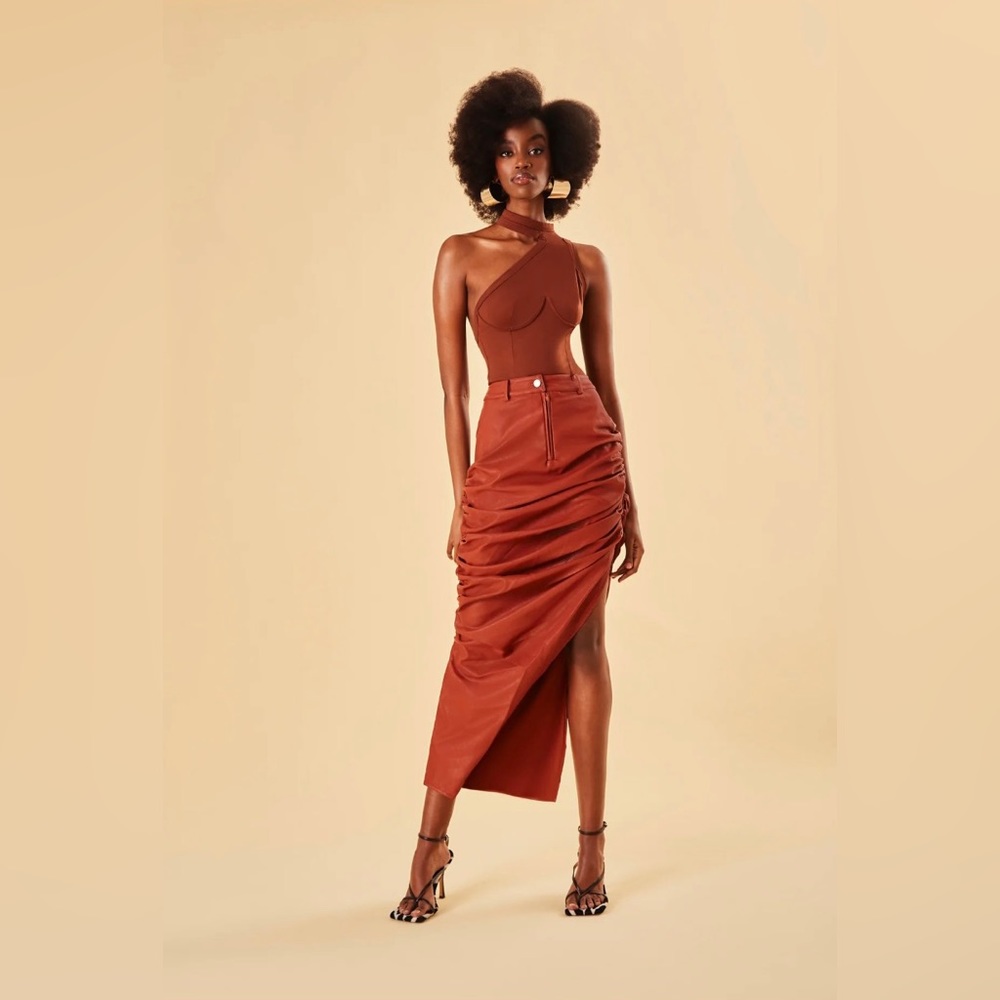 Fumi the Label Vegan Leather Skirt Auburn